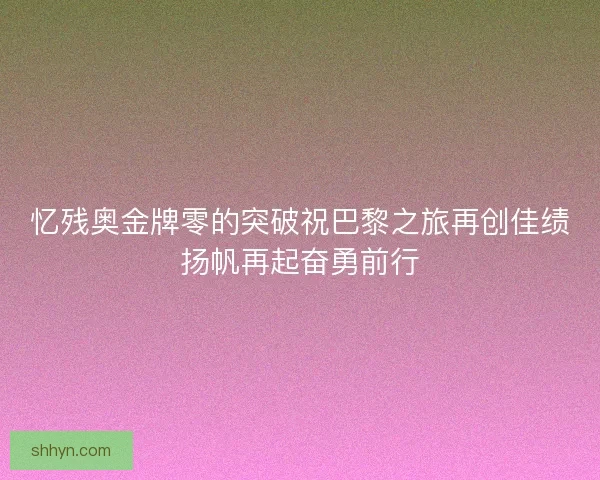 忆残奥金牌零的突破祝巴黎之旅再创佳绩扬帆再起奋勇前行
