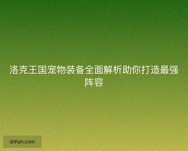 洛克王国宠物装备全面解析助你打造最强阵容
